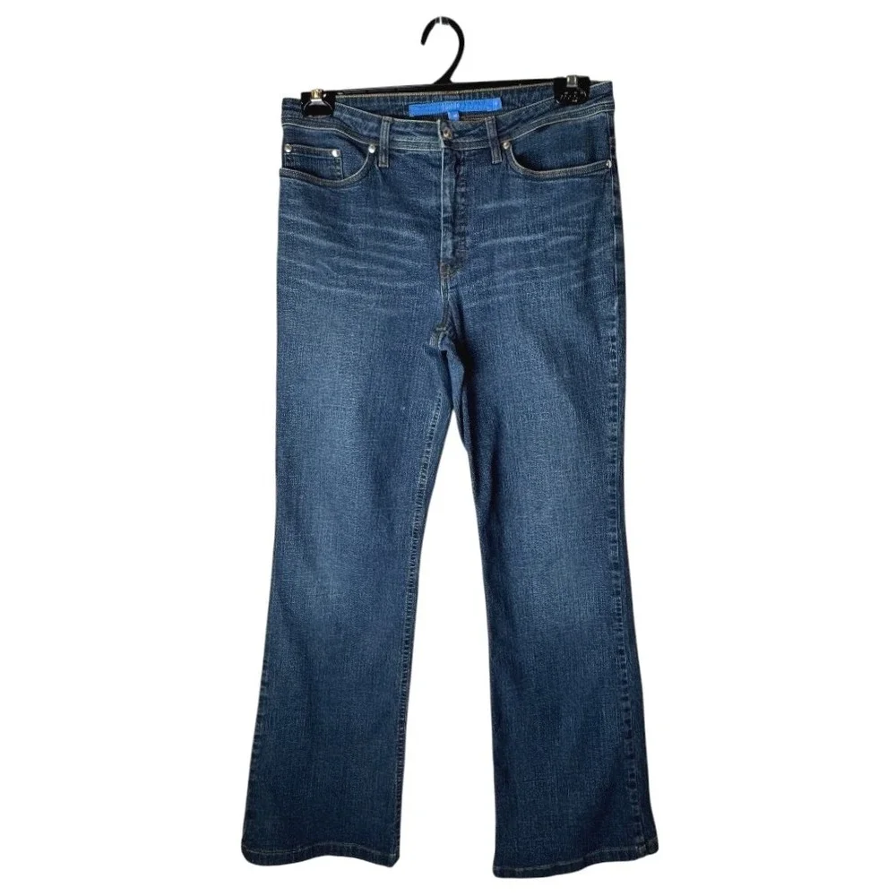 Escada Sport Jeans‎ Women Medium Blue Denim Flare Leg Kate Leather Logo Preppy